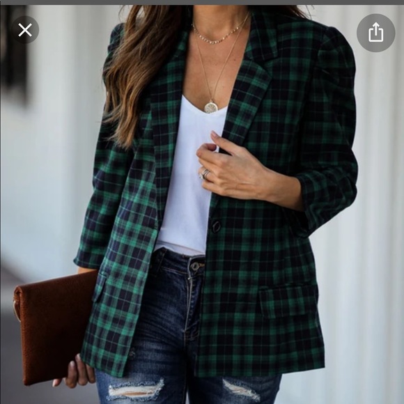 Vici Jackets & Blazers - Green Plaid Blazer